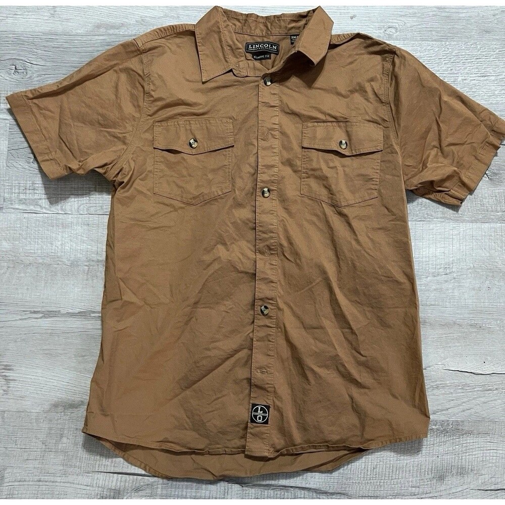 Lincoln Outfitters Shirt Mens 2XLR Brown Button Down Short Sleeve Shirt